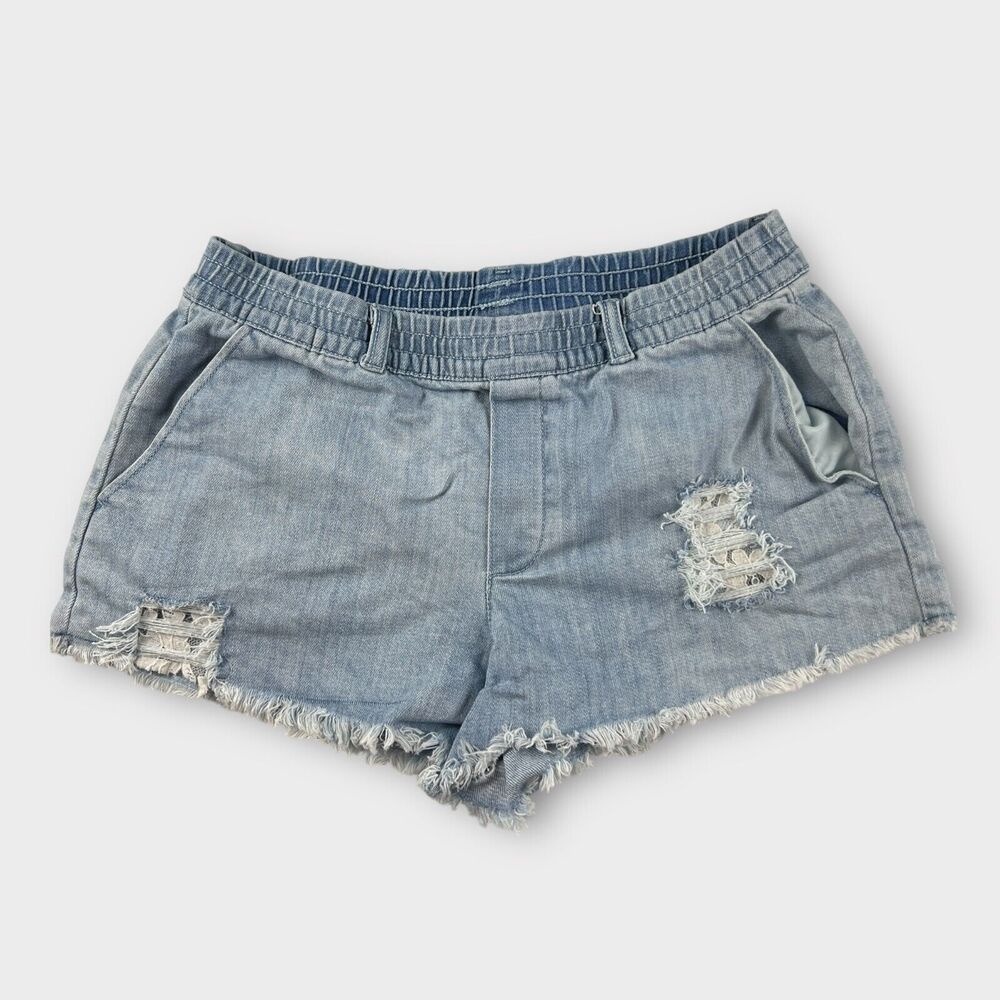 Aerie Denim Pull On Shorts Lace Detail Elastic‎ Waist Small